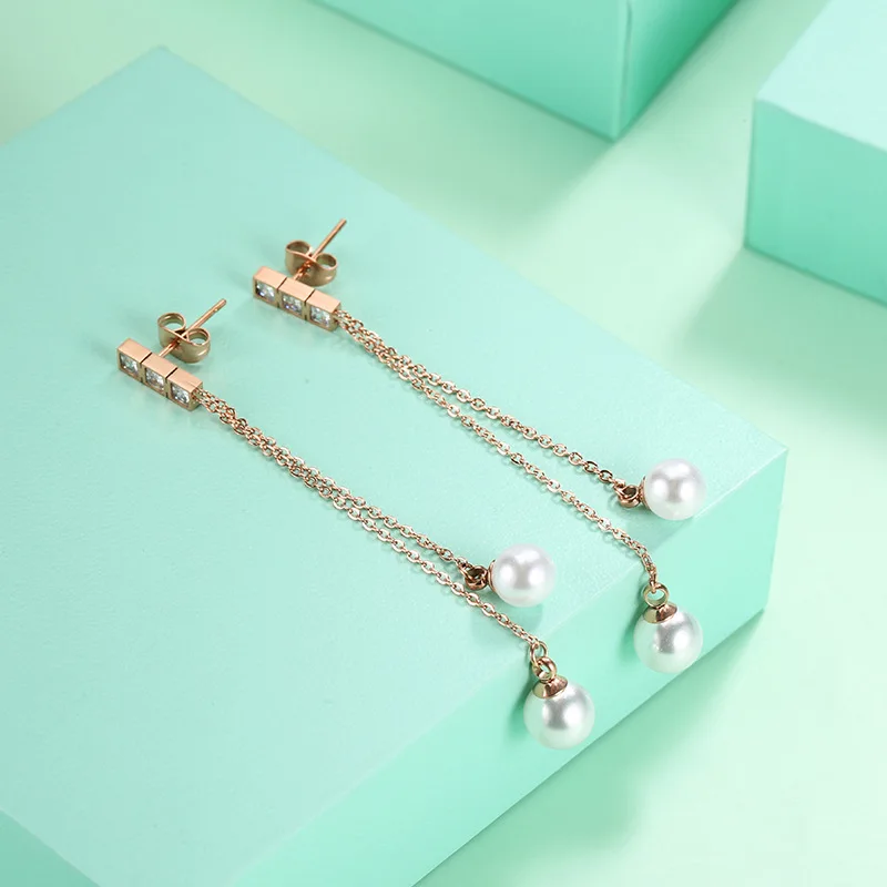 Длинные серьги с жемчугом из розового золота цветами и бахромой для женщин