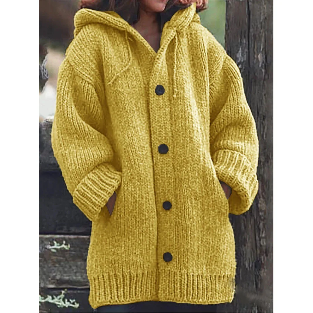 

2021 Sweater Loose Knit Medium Length Hoodie with Pockets