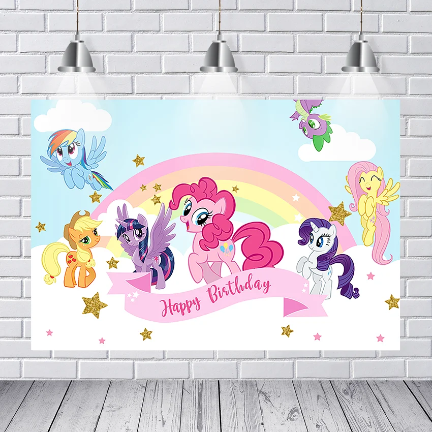 

My Little Pony Sky Rainbow Stars Photography Background Shower Baby Birthday Customized Banner Photo Backdrop