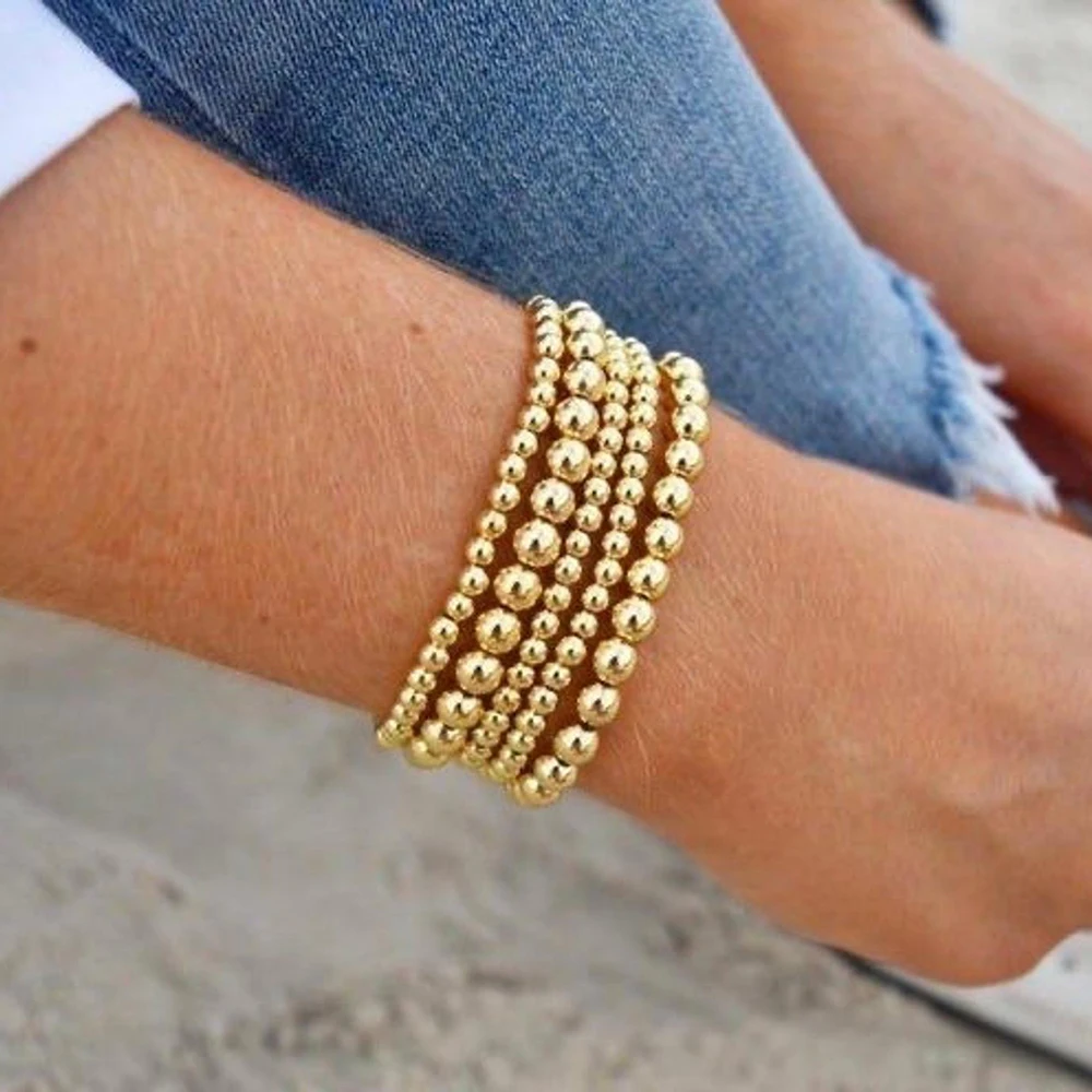 Фото Новинка 4 шт./компл. Классический Набор браслетов с золотыми бусинами для женщин