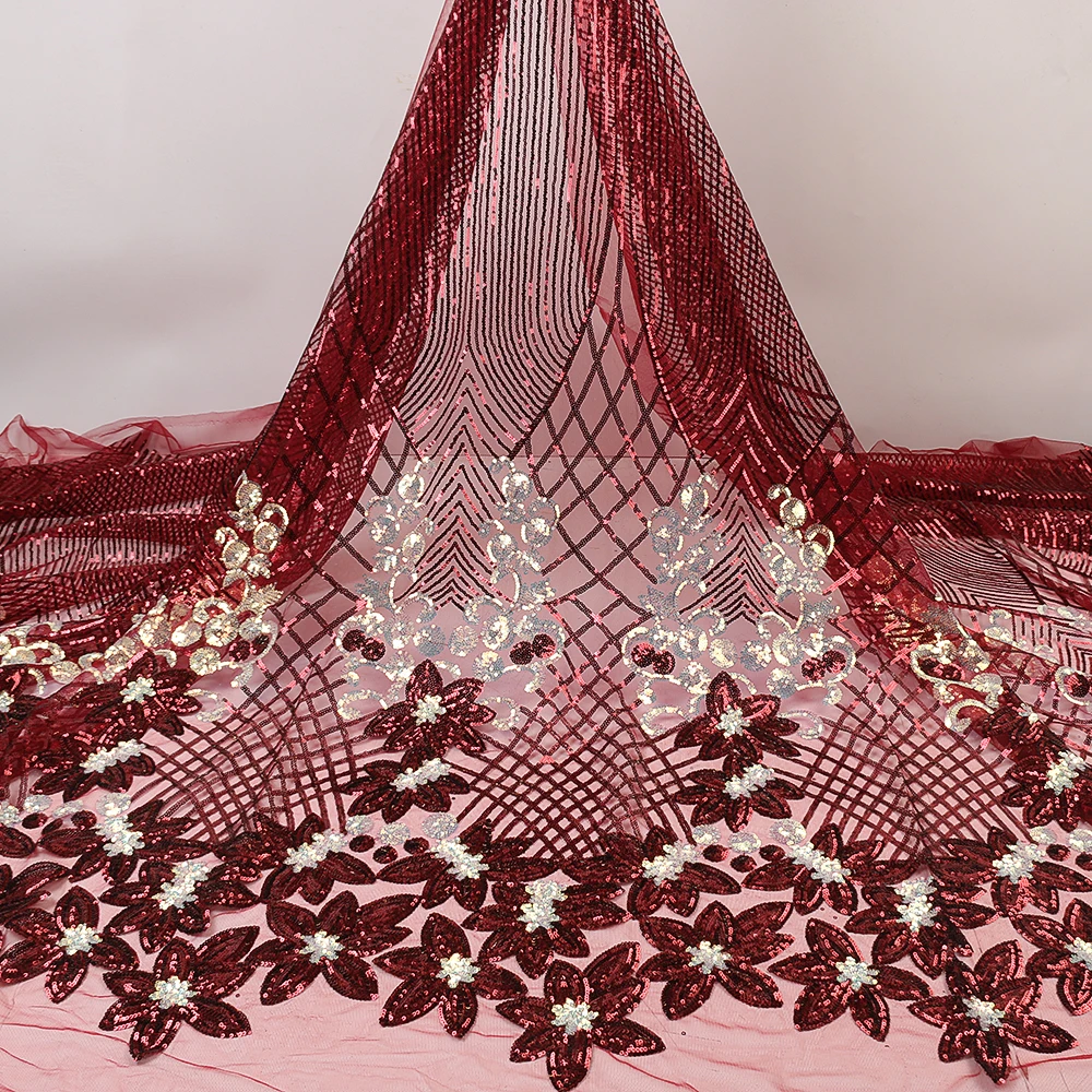 

African Sequins Lace Fabric 2020 High Quality Lace Nigerian Lace Fabrics Dubai French Lace Material Fabric Sewing YA3712B-4