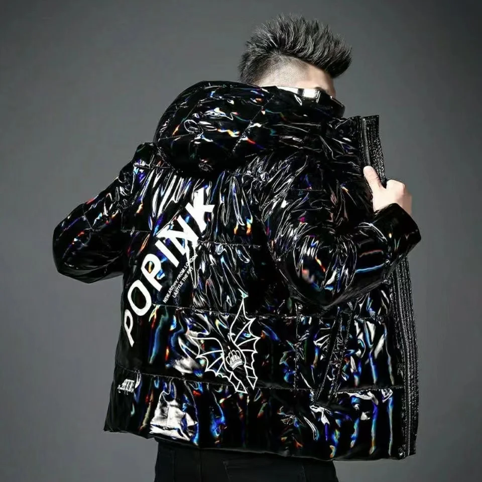 Men'S Down Jacket 2021 New Winter Hooded Down Jacket Colorful Bright Surface Warm Top Korean Version Of White Duck Down Jacket