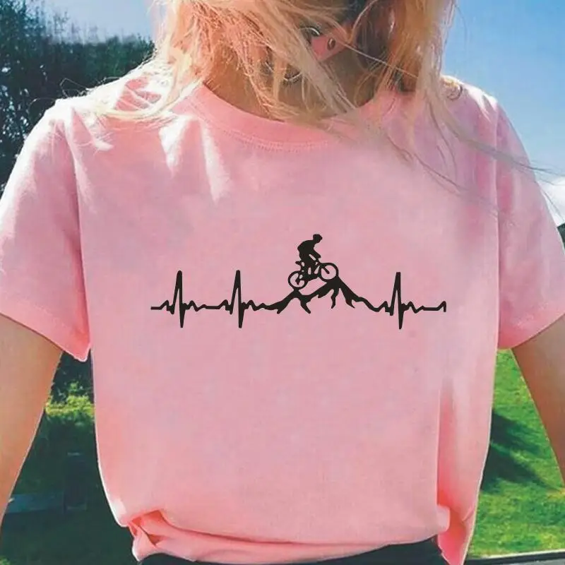 

Mountain Bike Heartbeat Print Tshirt Women Tops Short Sleeve Casual Tee Shirt Femme Harajuku Plus Size T Shirt Camiseta Mujer