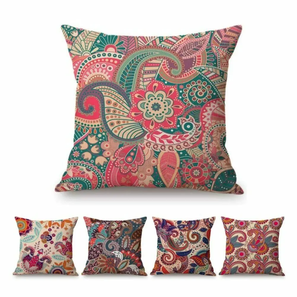 Pink Bright Paisley Floral Pattern Home Pillow Bohemian Mandala Cushion Cover | Дом и сад