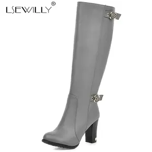 Lsewilly Plus Size 34-43 Winter Platform Shoes Round Toe Square High Heel Knee High Boots Thigh High Boots Women Botas Mujer