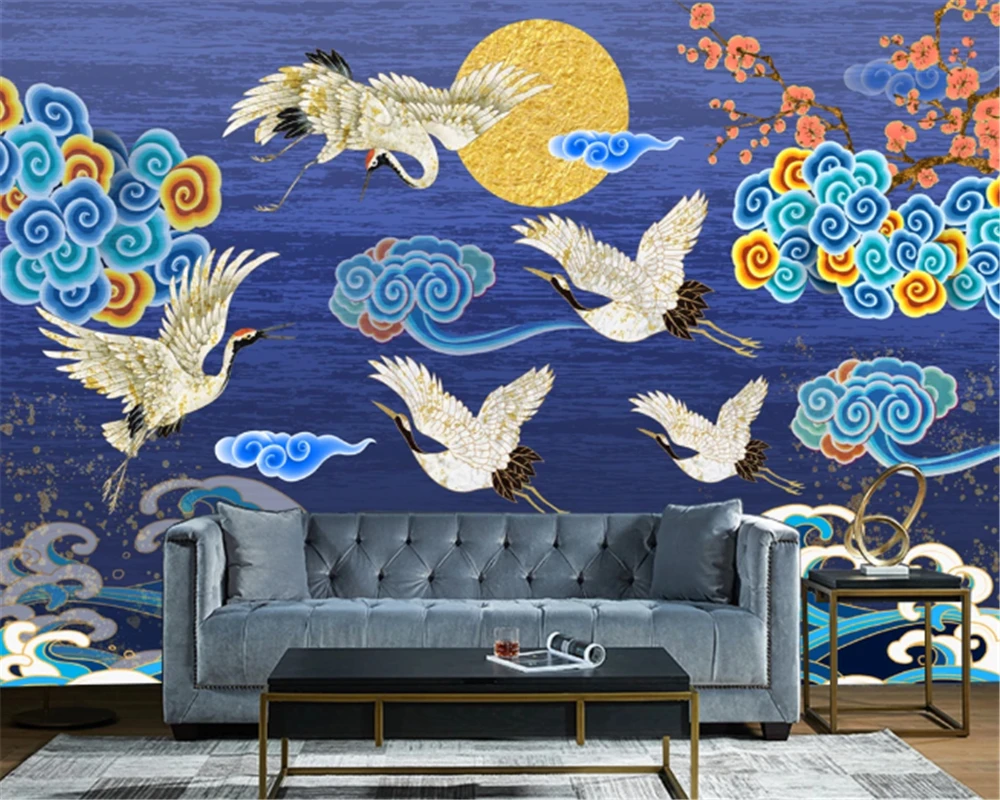 

beibehang Custom 3D Photo Wallpaper New Chinese Hand-painted Crane Xiangyun Living Room Bedroom Background Wallpaper De Parede