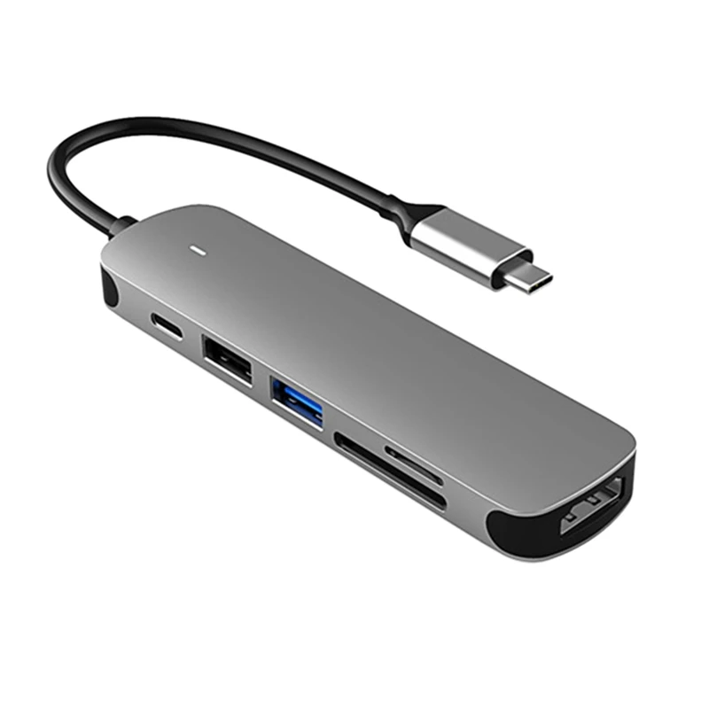 

6 In1 USB 3.0 Hub Type C Adapter With HDMI-Compatible /PD/TF/Sdmultiport USB 3.0 Micro-SD TF PD Card Reader Adapter