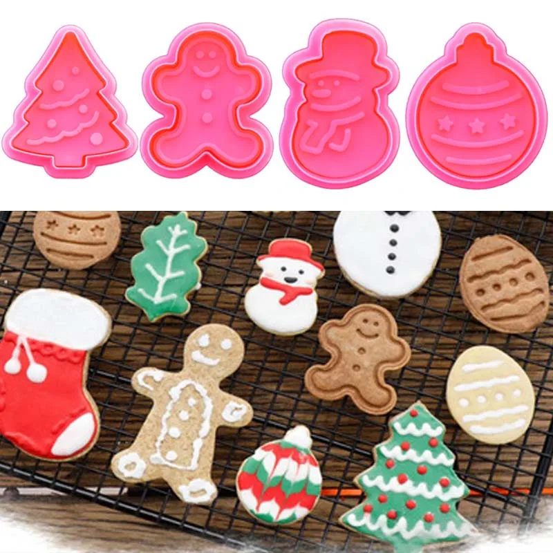 

4Pcs/set Christmas Biscuit Mold Diy Cookie Cutter Christmas Tree Snowman Fondant Cake Decorating Tools Christmas Supplies