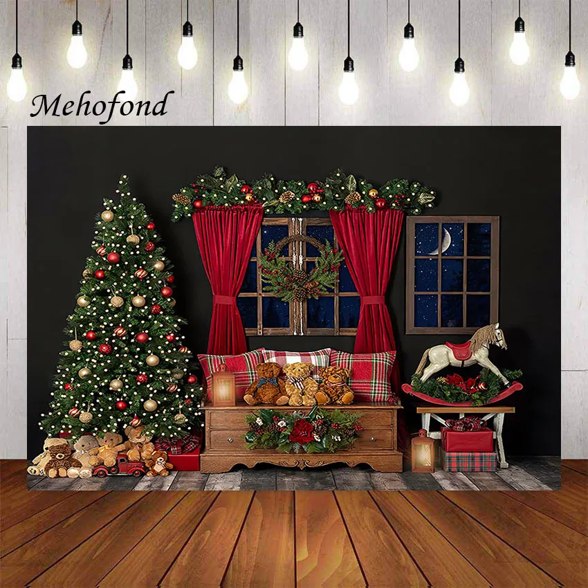 

Фон для фотосъемки Mehofond рождественские оконные шторы Рождественская елка медведь подарок для детей семейвечерние Портрет фон для фотостудии