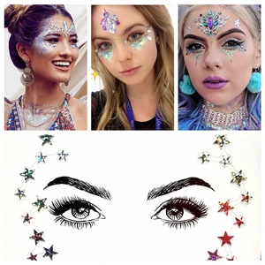 Блестящие стикер татуировки глаз стразы, звезды, украшения для лица, Временные татуировки, самоклеящиеся аксессуары для глаз в стиле бохо для выступлений