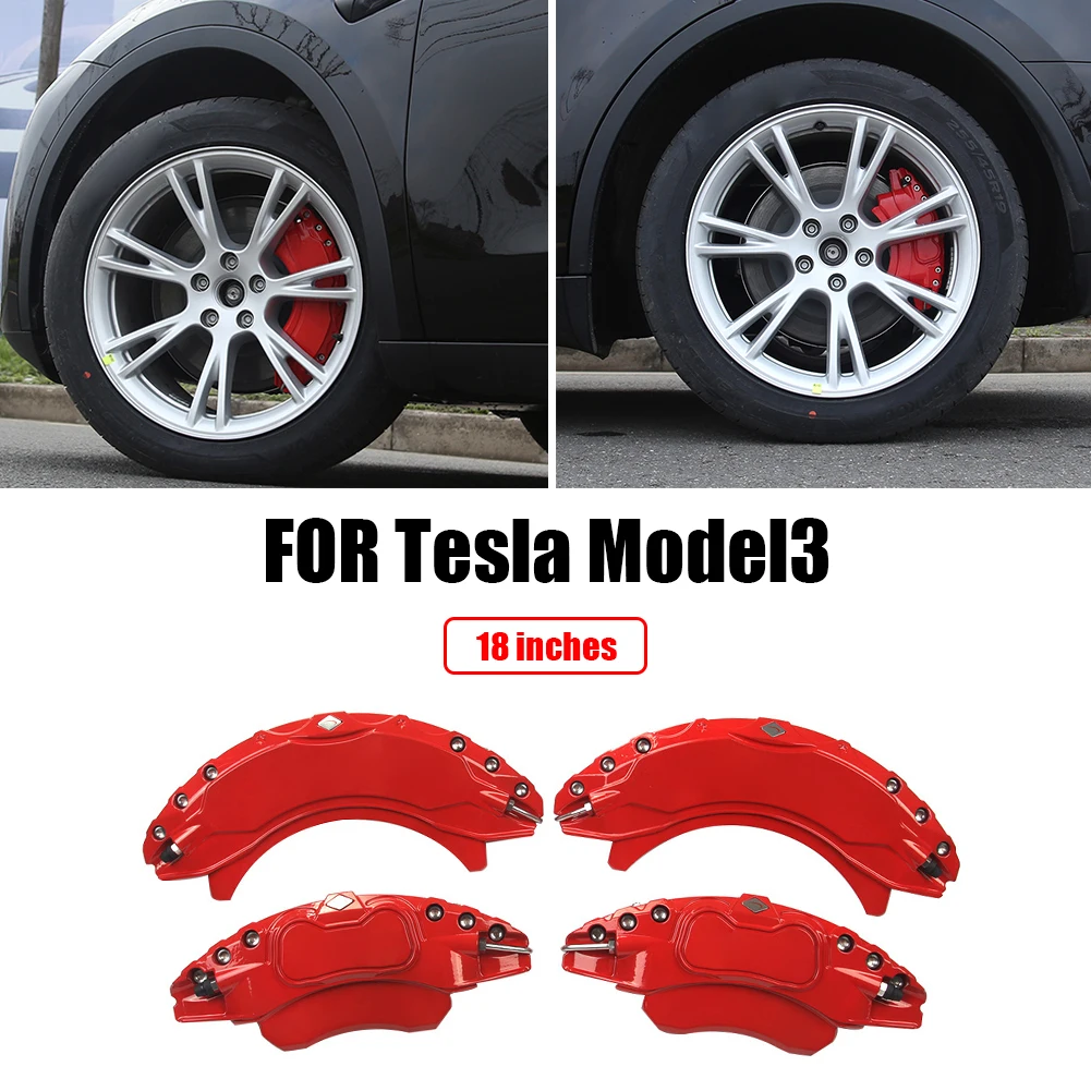 

18/19 Inch Brake Caliper Cover Thickness Modification Decoration For Tesla Model 3 2019 2020 2021 4PCS Red Car Accessories