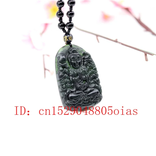 Натуральный черный зеленый нефрит обсидиан Гуаньинь кулон Бусы Ювелирные