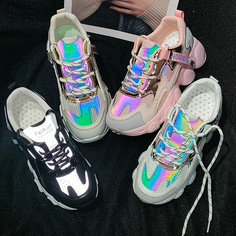 

Кроссовки женские на платформе, Вулканизированная массивная подошва, светоотражающие, обувь для тенниса