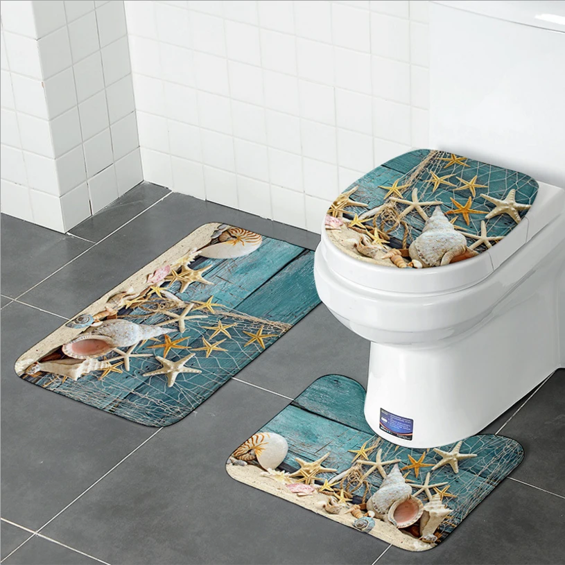 

Three-pieces set bathroom Mat Nordic style Flannel Fabric Carpet Toilet Floor Mat Toilet Seat Cover absorbent Non-Slip Door Pads