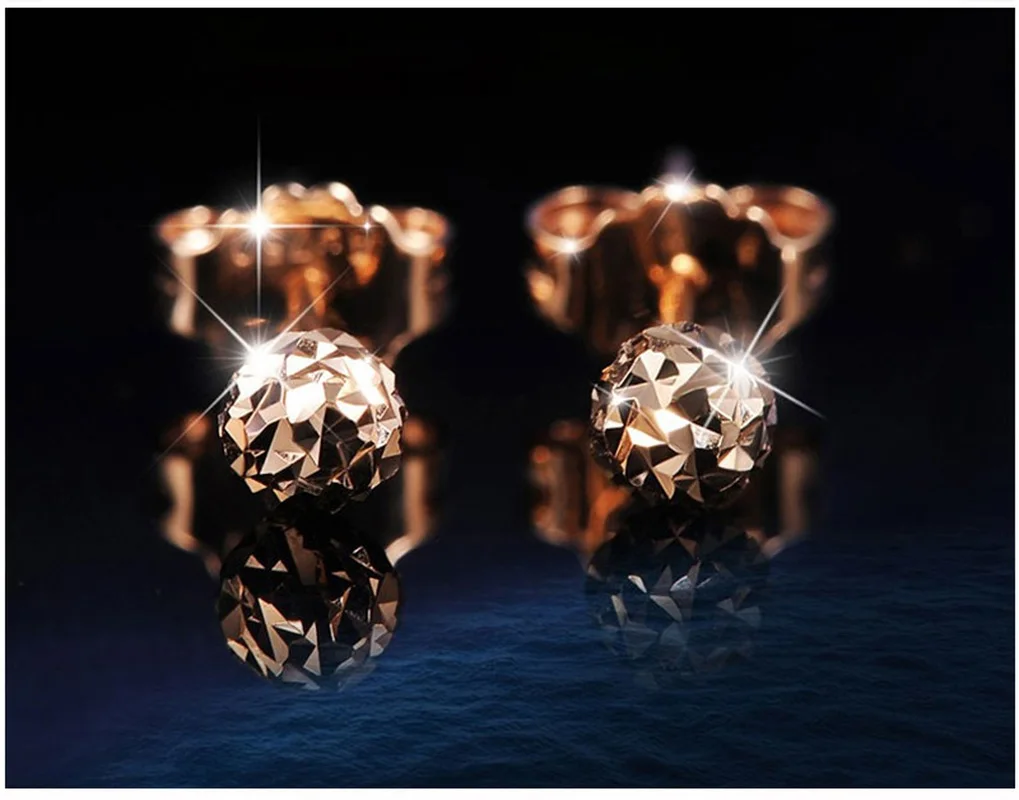 Серьги гвоздики из розового золота с резным шариком 18 К|Серьги-гвоздики| |