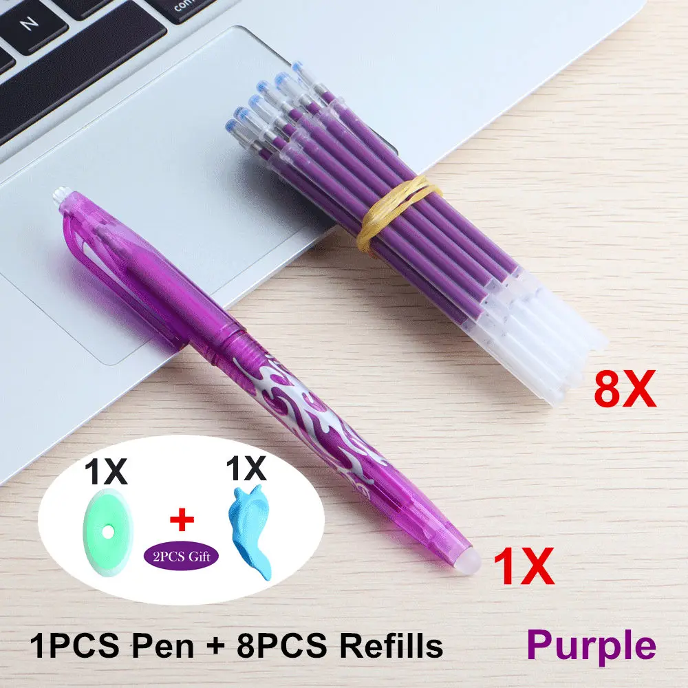 1Set Purple 9 шт./компл. 0,5 мм стираемая ручка, гелевая ручка стержень сменный гелевый для школьных принадлежностей студент письменный стол/канцелярские ручки для детского подарка - Цвет: 1Set Purple
