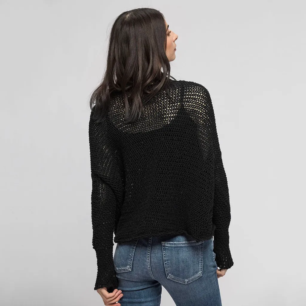 Women Sweaters Fashion Autumn Winter Ladies Knitwear Sexy Casual Solid Long Sleeve O-Neck Lazy Loose Pullover Sweater | Женская одежда