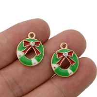 5pcs gold plated green enamel christmas wreath charm pendant for jewelry making bracelets necklace diy accessories 17mm