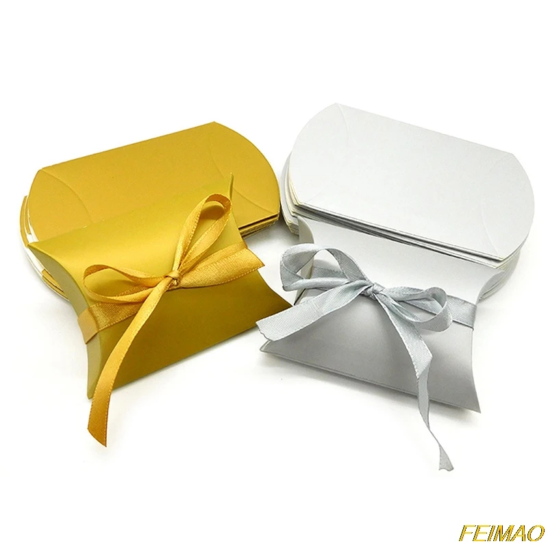 

50pcs Candy Box Kraft Paper Pillow Shape Wedding Favor Gift Boxes Pie Party Bags