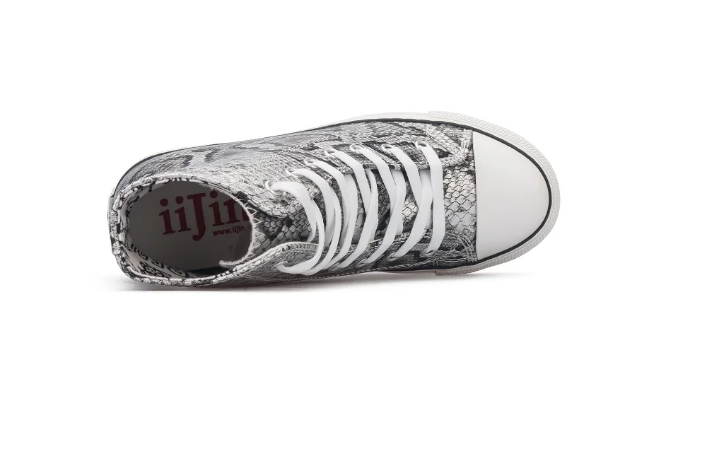

IIJIN summer walking light-weight PU with metallic snake high top lace up invisible height increasing classic women sneaker shoe
