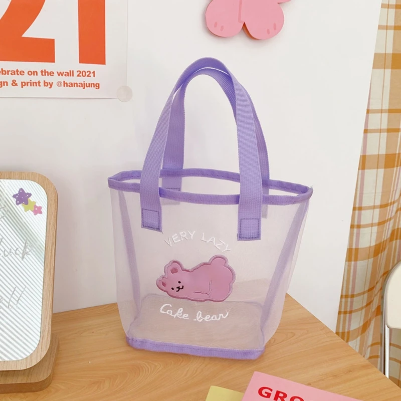 

J60D Women Simple Cute Bear Transparent Mesh Makeup Bag Summer Swimming Outdoor Travel Beach bags