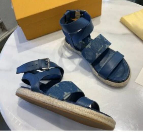 

Женские джинсовые босоножки Moraima, синие Босоножки с открытым носком и ремешком на щиколотке, удобные сандалии на плоской подошве с плетеным ...