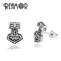 reamor stainless steel charm piercing cartilage earrings retro totem anchor studs earrings men women ear jewelry 1 pair