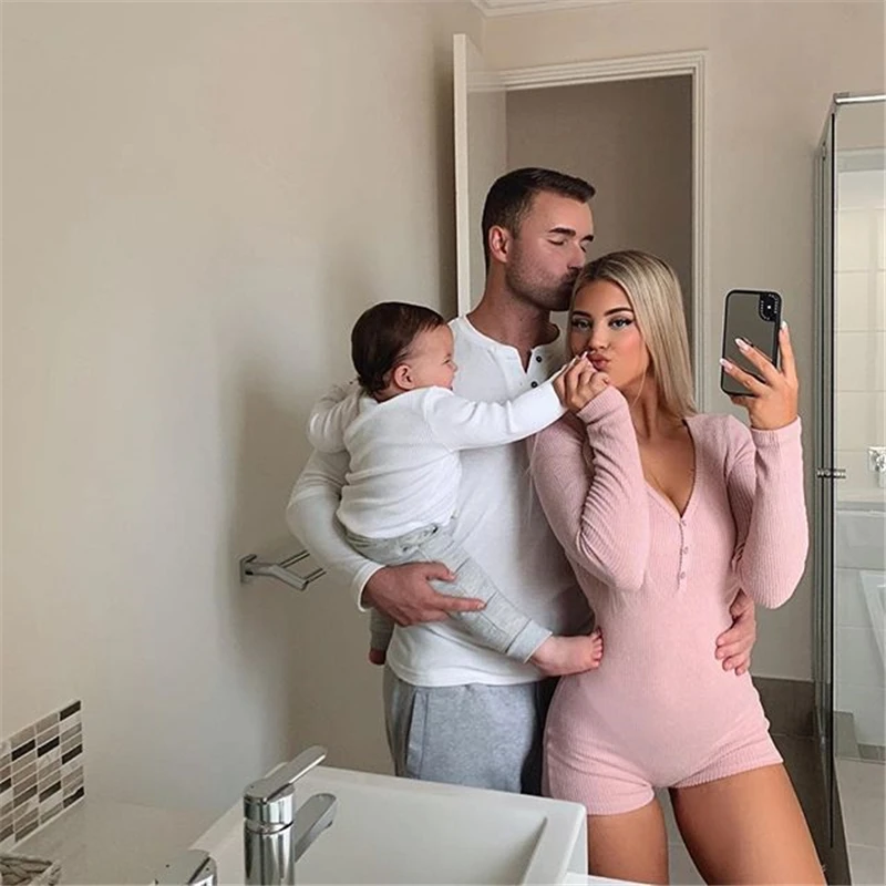 

Women's Long Sleeve Knitted Bodysuit Stylish Sexy Slim Fit Jumpsuit Casual Home Service Solid Color