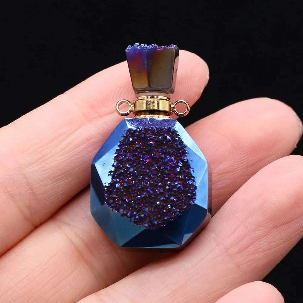 

Natural Stone Perfume Bottle Rhombus Blue Pendant Essential Oil Diffuser For Jewelry MakingDIY Necklace Accessory Charm Gift1PCS