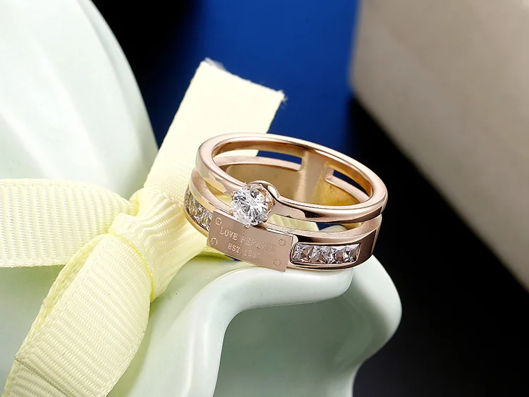 

Wholesale Fine Jewelry Factory Titanium Steel Rings Accessories Rose Gold Jewel Ring Fashion Jewelry Valentine Lover Party