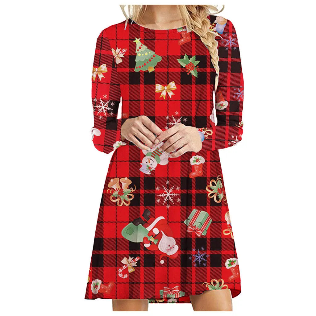 Рождественское женское платье с круглым вырезом и принтом снеговика в