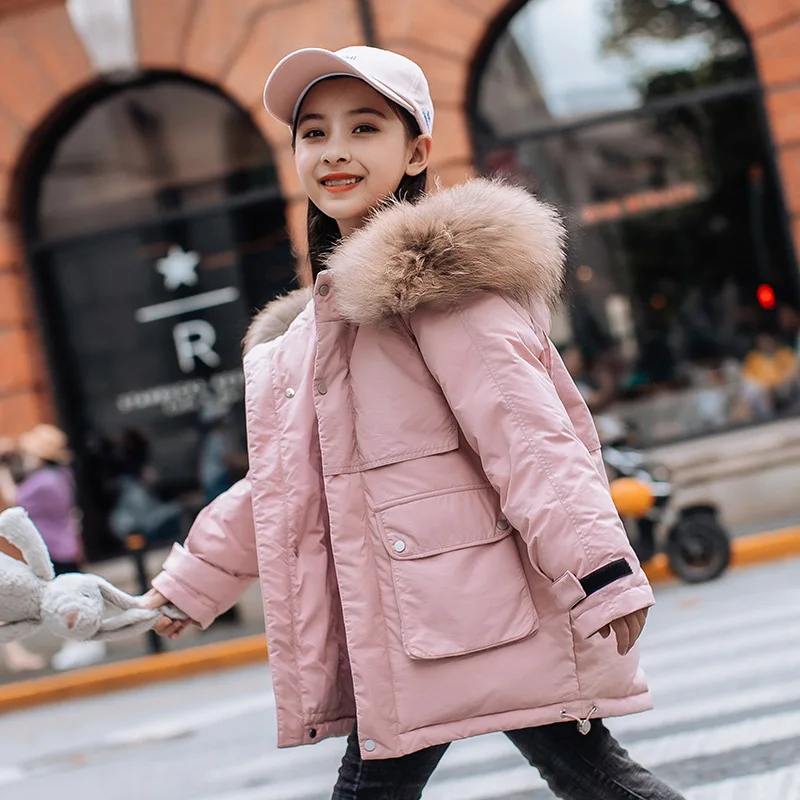 

and long white duck down middle and large children's and little girls' thickened children's jacket one hair substitute