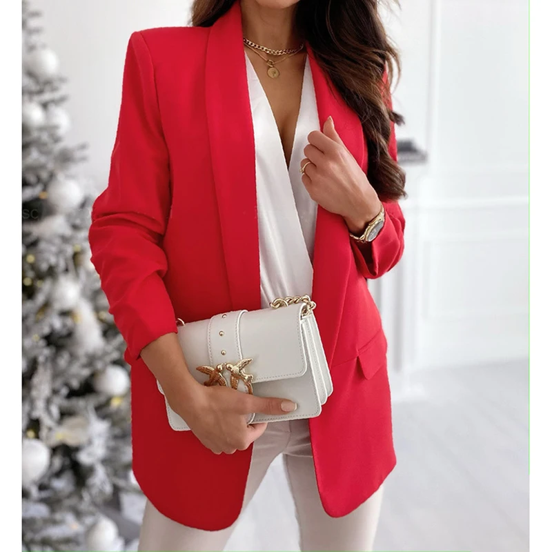 

Chic Lady Autumn Lapel Solid Color Slim-Fit Women Coat Long Sleeve Women Jacket Autumn Fashion Blazer Jackets Office Lady