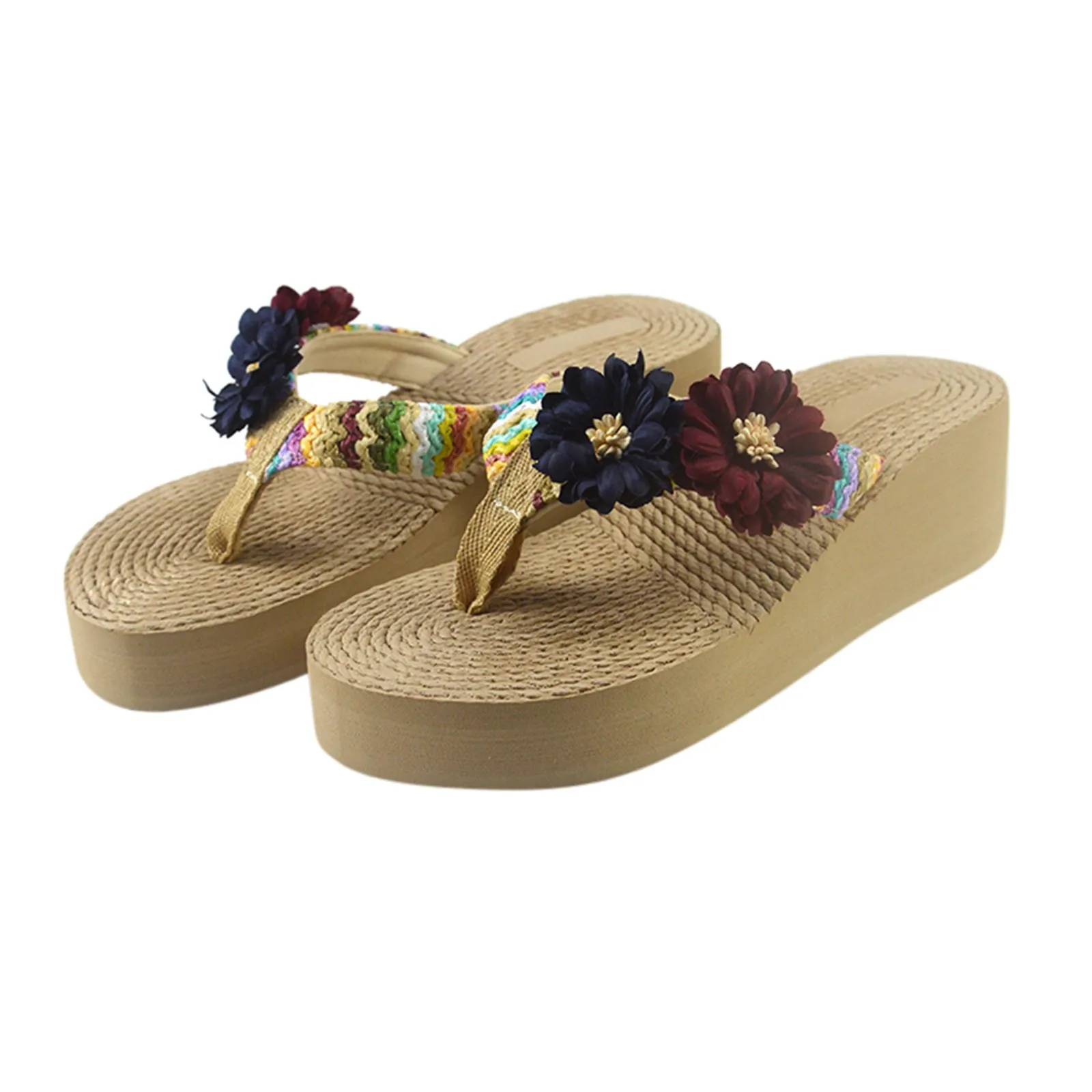 

Woman Summer Slippers Fashion Women's Flower Clip Toe Flip Flops Non-slip Wedges Beach Shoes 2021 Wedges Female Beach Slippers