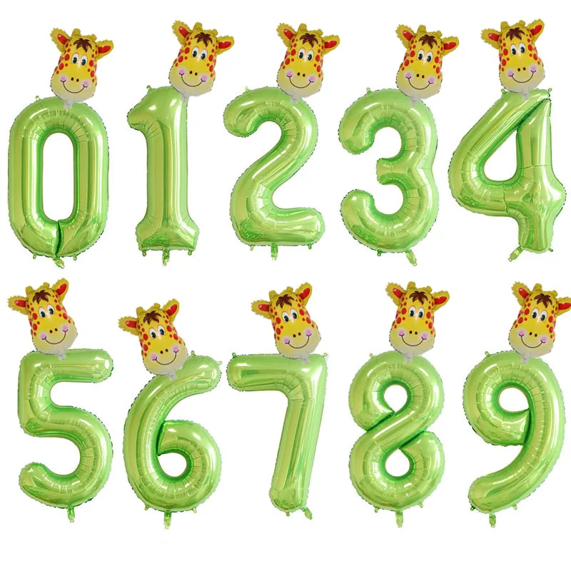 giraffe 2 шт. 40 дюймов воздушные шары зеленая фольга номер баллон джунгли сафари вечерние животные гелий шар Дети день рождения, детский душ Декор - Цвет: giraffe