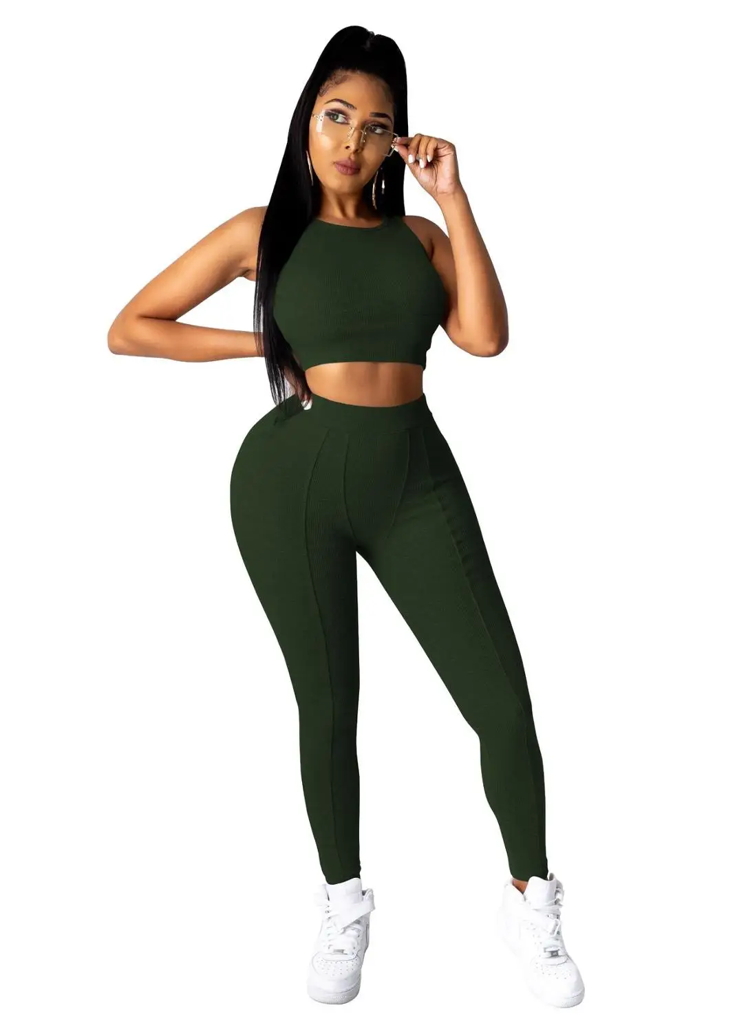 

Casual Women Tracksuit Set Two Piece Set Sleeveless Crop Tank Top +Long Pants Streetwear Sportsuit Spring For Women Outfits