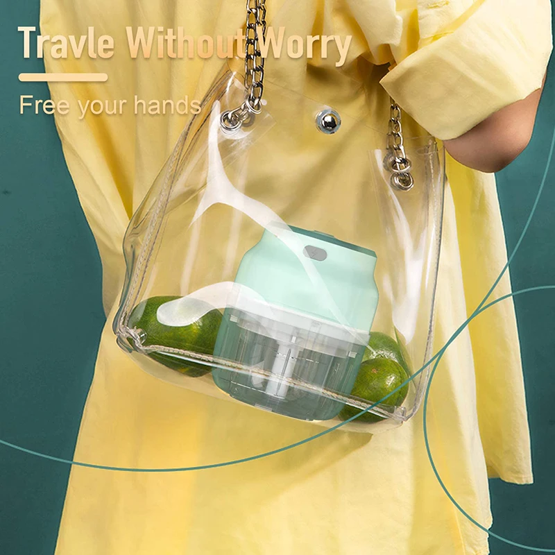 

Electric Food Chopper USB Rechargeable Wireless Garlic Chopper with Blade Mini Meat Grinder Tools Portable Kitchen Accessories