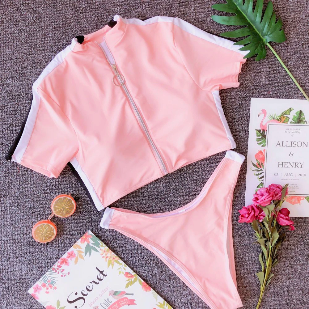 Женский спортивный костюм бикини однотонный купальник для серфинга на молнии с