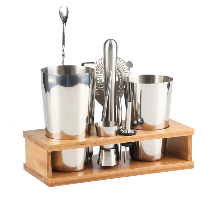 11 шт. набор для барменов из нержавеющей стали с бамбуковой основой аксессуары
