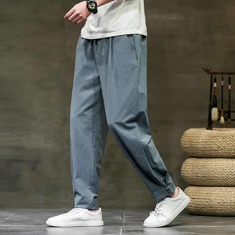 

2021 New Men Harem Pants Japanese Style Casual Cotton Linen Trouser Man Jogger Pants Chinese Baggy Pants Men Trousers