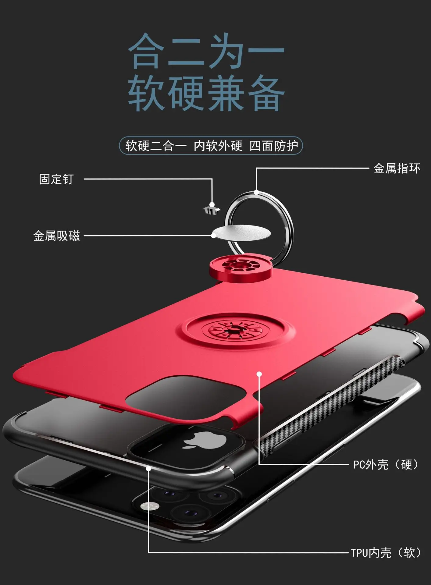 Для Apple iphone 11 Чехол Жесткий ПК + силикон с подставкой Кольцо Магнит гибридный