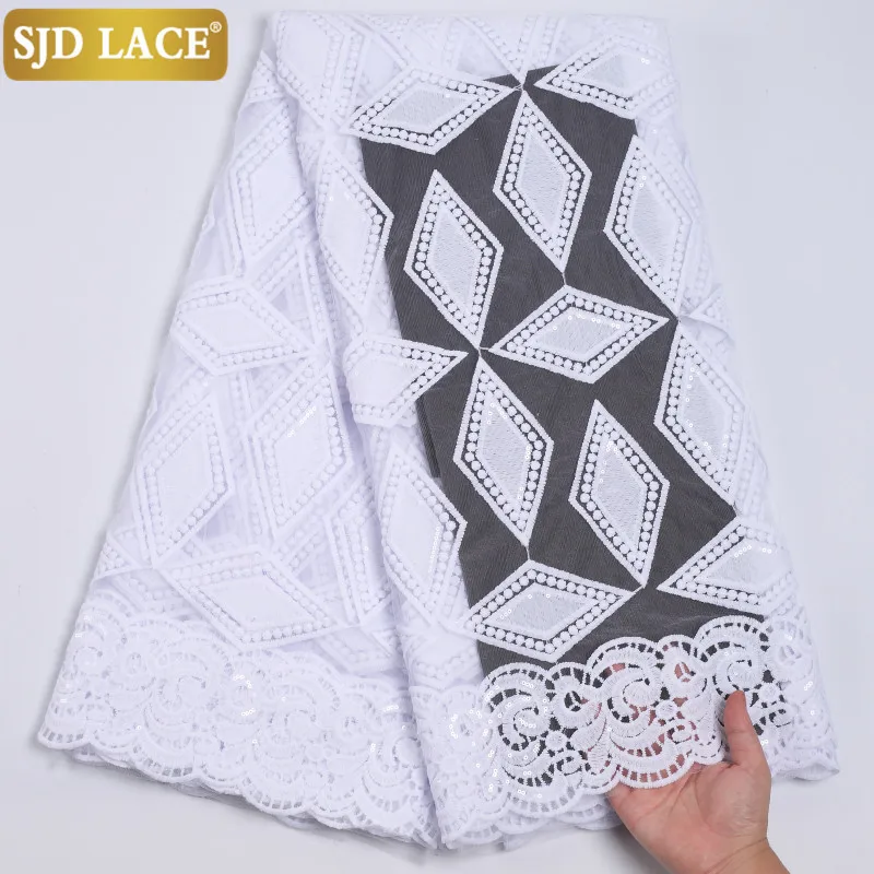 

SJD LACE Red African Lace Fabric With Sequins French Lace Fabric Embroidery Milk Silk Laces For Wedding Party Material Sew A2215