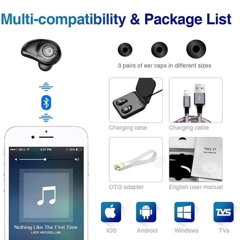 Wireless Earbuds for Android iPhone Bluetooth 5.0 with 3D Stereo Sound Cordless Headset Earphones | Электроника