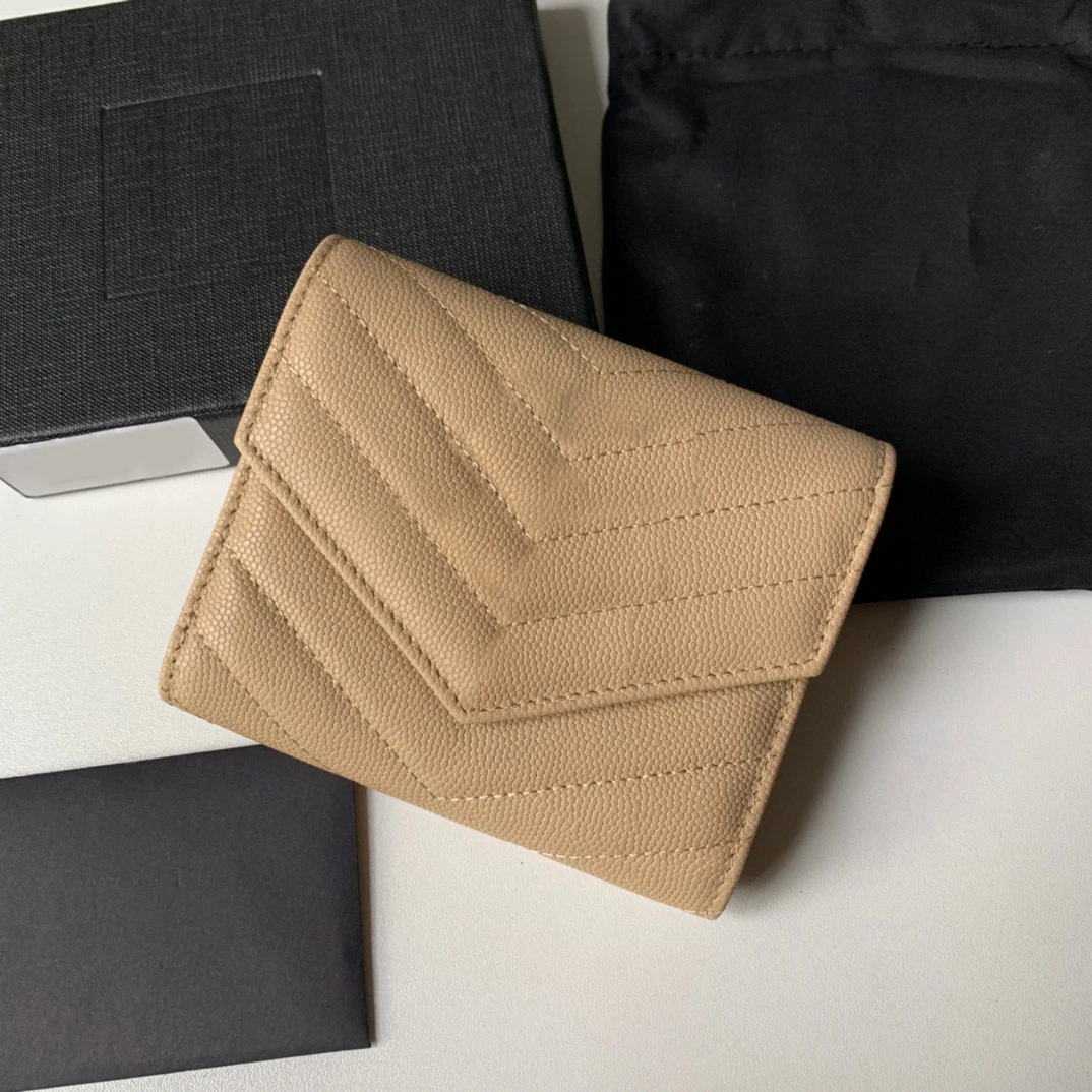 Luxury brand ladies short wallet foldable wallet ladies cowhide V grain coin purse coin high quality credit card case