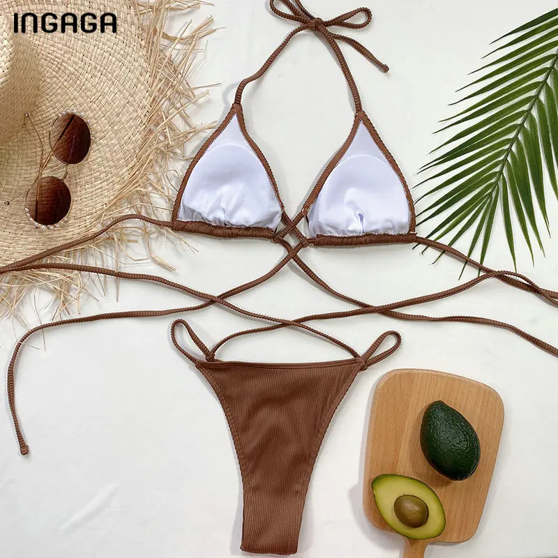 Ingaga Lace-up Bikini Sexy Badmode Women Push Up Women Bathing suits Biquini Holder Bathing suits High Cut Bikini Set