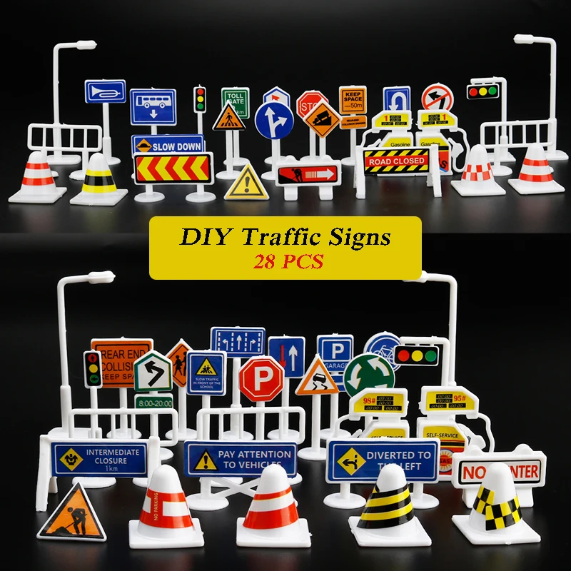 

Mini Traffic Signs Road Light Block Car Toy Accessories Children Safety Kids Playmat Traffic Sign IC Toy for Kids Birthdays Gift