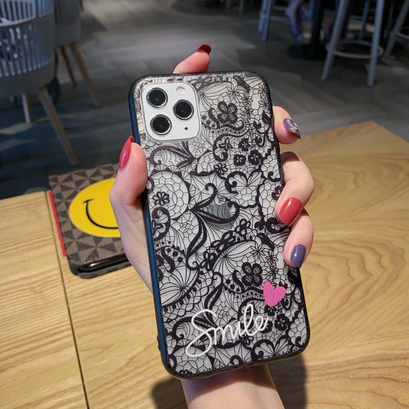 Чехол для Телефона iPhone X 10 SE 11 Pro 6 6s 7 8 Plus XR XS Max Шелковый кружевной Цветочный узор