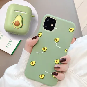 cute avocado phone case for iphone 11 12 pro max x xr case liquid siliconefor iphone 7 8 plus cover with airpods 1 2 3 pro case free global shipping