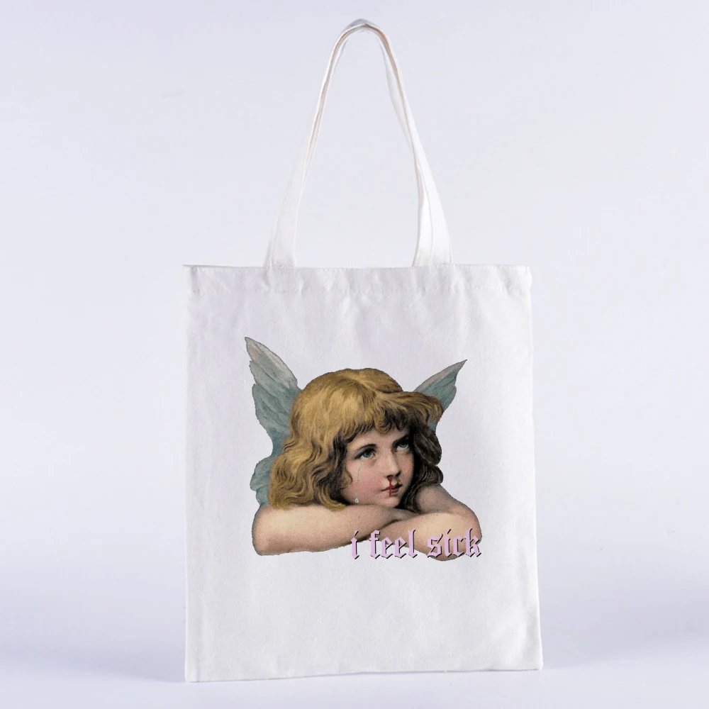 

2021 Women travel Canvas Tote Bag Harajuku Angel ladies Canvas Shoulder Bag Tote Bag Fashion Large Capacity Female sac shopping