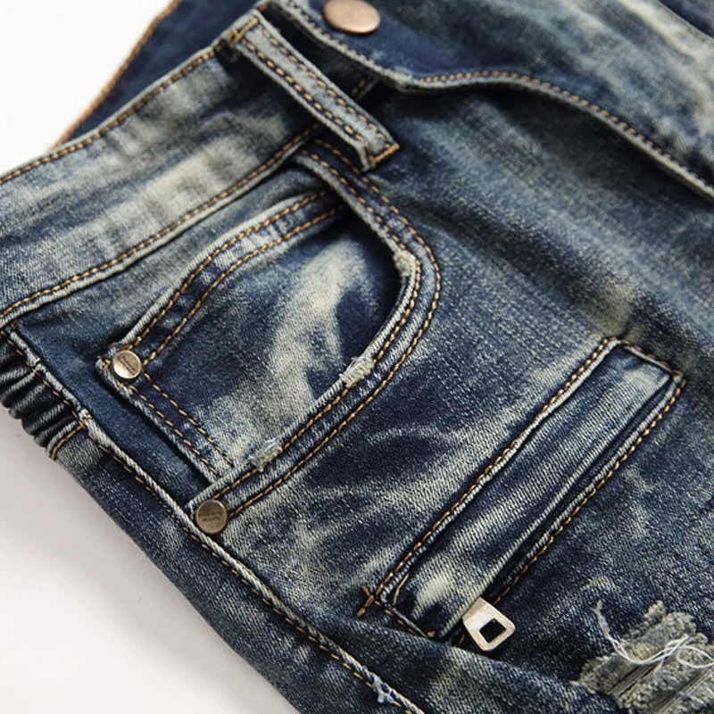 

Biker Skinny Jeans Men Jean Homme Denim Ripped Spijkerbroeken Heren Stretch Pants Slim Fit Trousers Locomotive Hip Hop Fashion